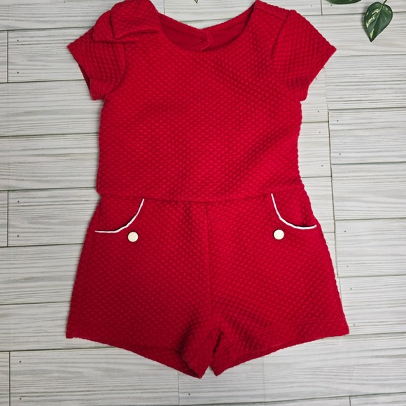 Janie and Jack Girls Red Quilted Romper 2T Short Sleeve Party Casual Cute - Picture 1 of 6